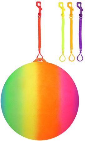 24x 25cm Rainbow PVC Play Ball With Hook & Spiral Keychain